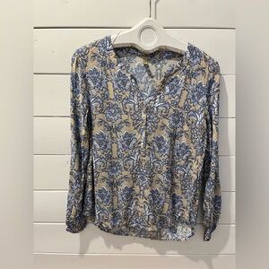 🩵 SoyaConcept Long Sleeve Floral Blouse – Size M – Blue & Beige Pattern🩵